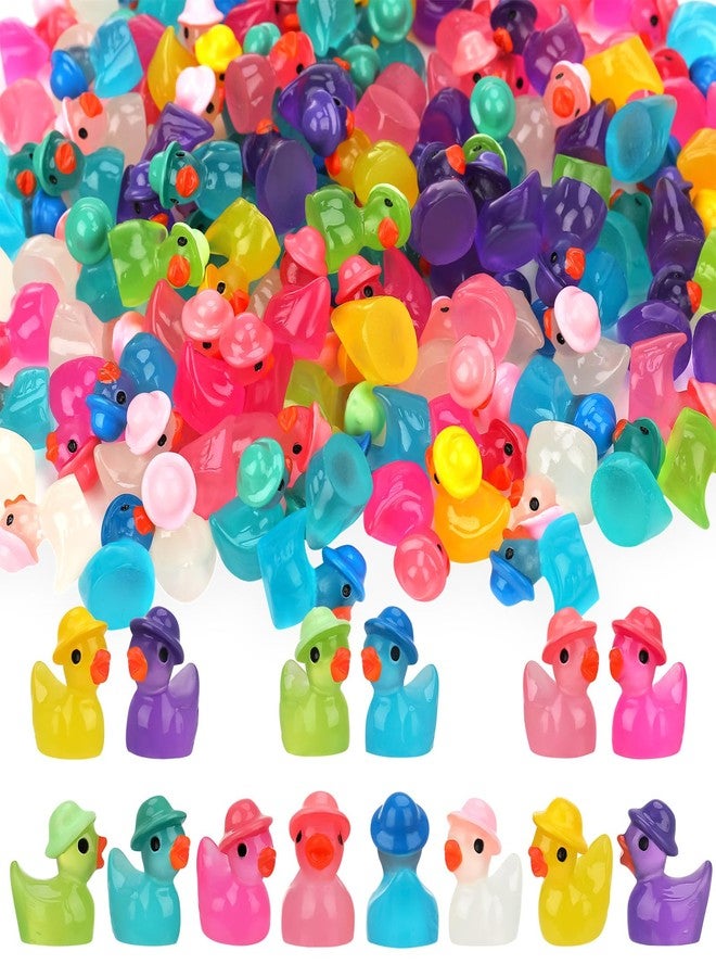 GGSTDDUP 80 Pack Luminous Mini Resin Ducks, Mini Ducks Tiny Duck Miniature Duck Figures Wearing Hat, Glow in The Dark DIY Crafts Cake Decor for Micro Landscape Dollhouse Garden (8 Colors) - Image 1